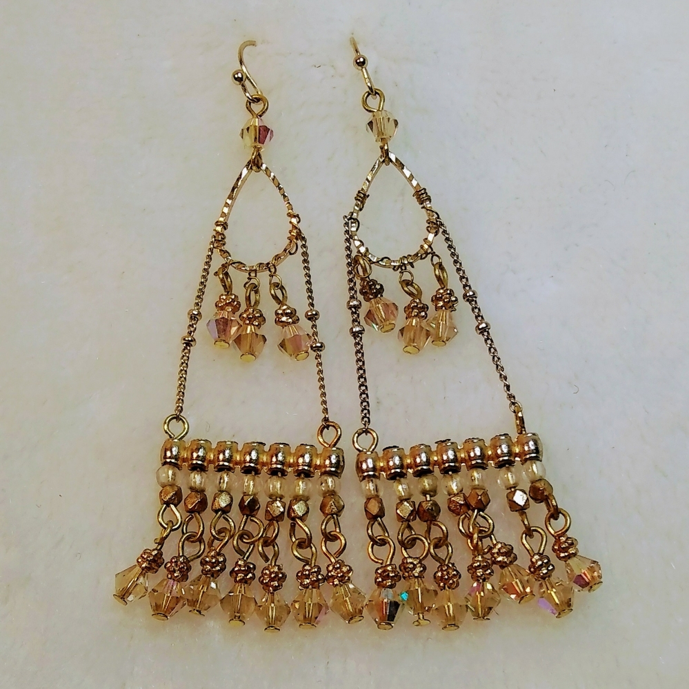 Gold and beaded fashion dangle earrings